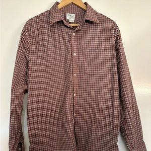 LL Bean Mens L Red Checkered Long Sleeve Wrinkle Resist Button-Down Dress Shirt